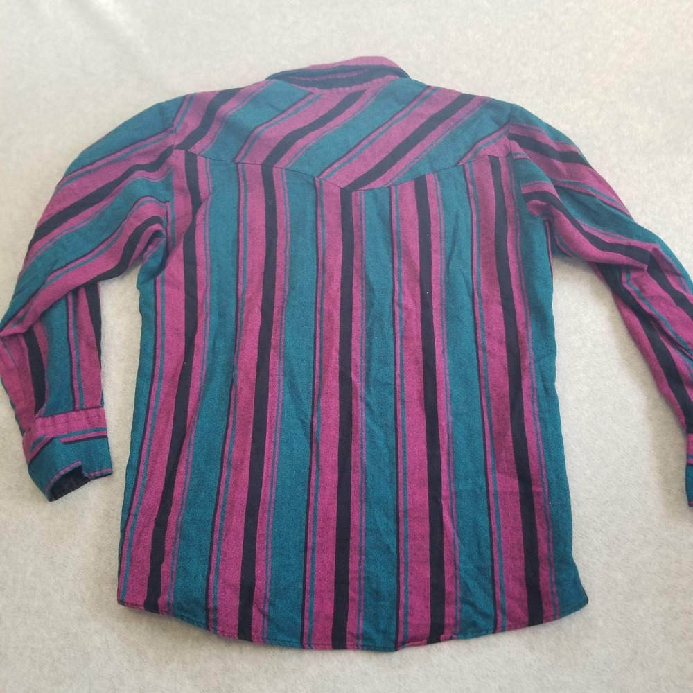 VTG Karman Shirt Mens Large Striped Pearl Snap Western Cowboy 90s Brushpopper - Picture 8 of 8